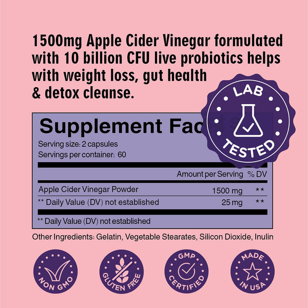 WayLoss Apple Cider Vinegar capsules for Weight Loss Support w/ 10 BN Probiotics, ACV pills for Women & Men - Daily Supplement for Weight Management, Cleanse, Gut Wellness, Immunity Support, 60 Caps