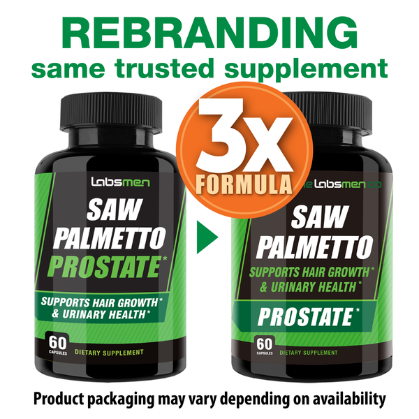 3X Formula Natural Prostate Health Supplements for Men - Saw Palmetto Reduce Nighttime Bathroom Trips + Hair Growth/Hair Loss Prevention, 2-Mons