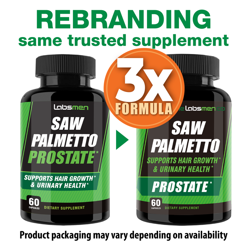 3X Formula Natural Prostate Health Supplements for Men - Saw Palmetto Reduce Nighttime Bathroom Trips + Hair Growth/Hair Loss Prevention, 2-Mons