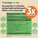 3X Formula Natural Prostate Health Supplements for Men - Saw Palmetto Reduce Nighttime Bathroom Trips + Hair Growth/Hair Loss Prevention, 2-Mons
