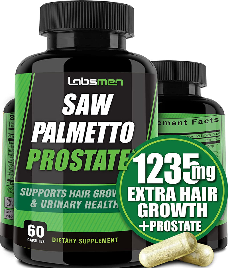 Saw Palmetto Healthy Prostate Supplement for Men 1235mg - Extra Strength Prostate Support w Frequent Urination, DHT Blocker, Hair Regrow, Hair Growth Supplement, Hair Loss Prevention