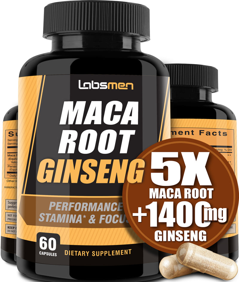 10000mg Maca Root Capsules (w/ Black Maca) + 1400mg Korean Red Panax Ginseng Extract as Maca Root Capsules for Women & Maca Root Capsules for Men for Reproductive Health & Natural Energy