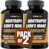 Natural Nootropic Organic Mushroom Complex - Lions Mane, Cordyceps & Reishi Mushroom Supplement as Brain Booster/Energy Pills Help Support Brain Power, Mental Clarity & Immune System, Veggie