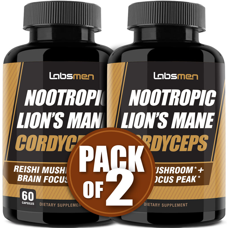 Natural Nootropic Organic Mushroom Complex - Lions Mane, Cordyceps & Reishi Mushroom Supplement as Brain Booster/Energy Pills Help Support Brain Power, Mental Clarity & Immune System, Veggie