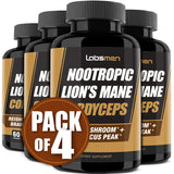 Natural Nootropic Organic Mushroom Complex - Lions Mane, Cordyceps & Reishi Mushroom Supplement as Brain Booster/Energy Pills Help Support Brain Power, Mental Clarity & Immune System, Veggie