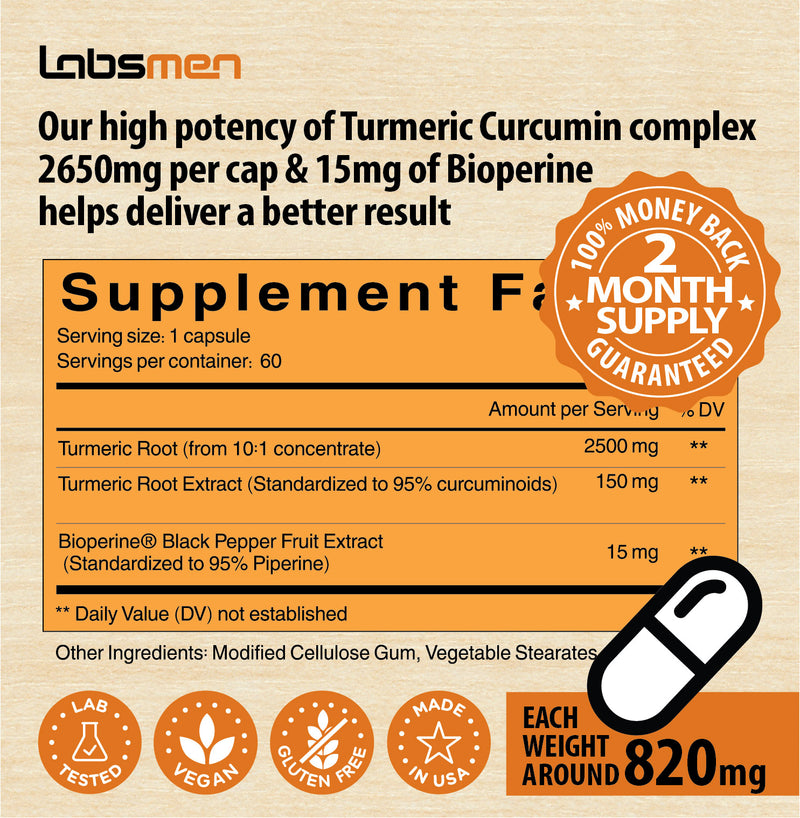 One Vegan Capsule of 2665mg - 20X Turmeric Curcumin Supplement with Bioperine Turmeric Curcumin w Black Pepper Work as Anti Inflammatory Supplement for Natural Pain Relief & Joint Pain Relief