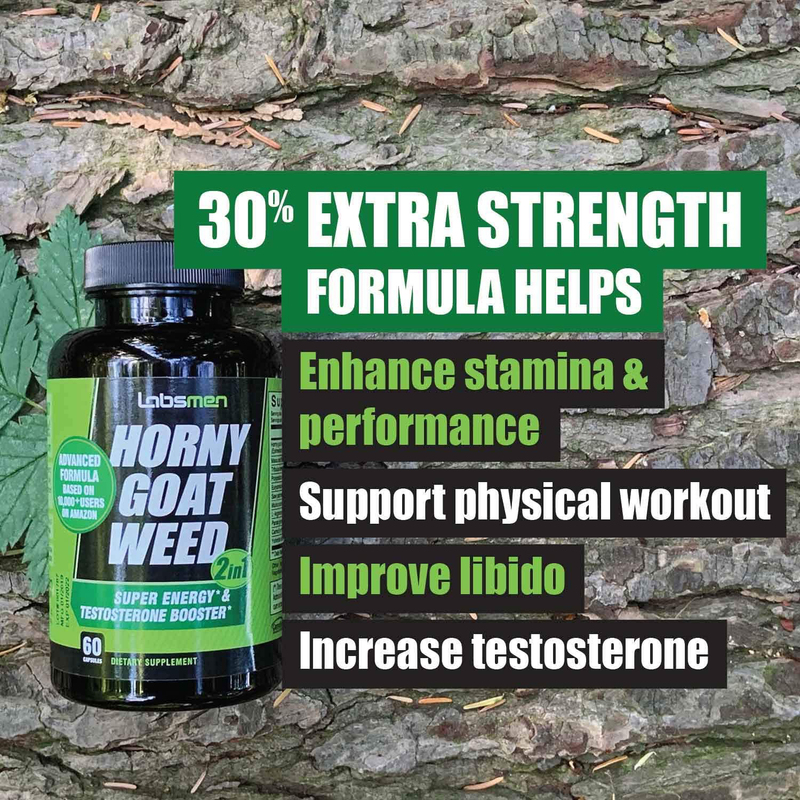 LabsMen 2-in-1 Horny Goat Weed Extract with Epimedium (13mg Icariin), Maca, Tribulus Terrestris, L Arginine & Panax Ginseng Testosterone Booster for Men | Enhance Stamina, Performance & Libido